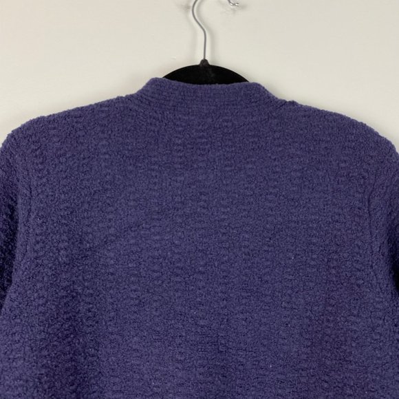 Eileen Fisher Boucle Purple Wool Blend Mock Neck Cardigan Knit Jacket Sz Medium - Picture 7 of 9